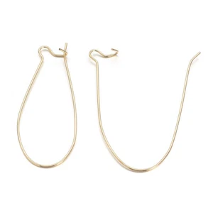 50x Brass Kidney Ear Wire Hooks for Long Dangle Earrings Golden 20x43mm - Picture 1 of 6