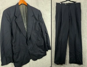 Classic VTG Oscar De La Renta Mens Suit 44R 2 Piece Navy Windowpane Pants 36x31 - Picture 1 of 16