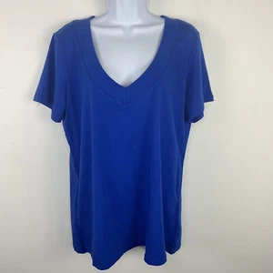 Ambiance Apparel Womens Top Sz XL Blue Short Sleeve V Neck Stretch T Shirt NEW - Picture 1 of 12