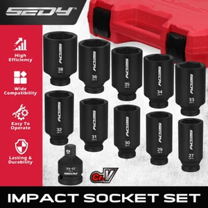 SEDY 11Pcs 1/2 Drive Deep Impact Socket Set Metric Size Wheel Axle Nut Wrench - Picture 1 of 10
