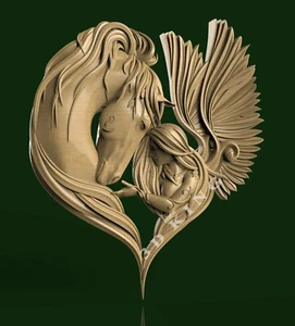 3D STL Model LOVE ANGEL HORSE for CNC Router Aspire Artcam 3D Printer Engraver - Picture 1 of 1