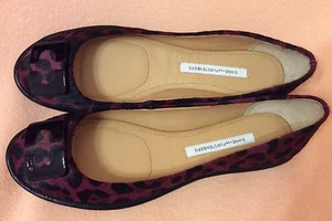 DIANE VON FURSTENBERG Black Burgundy Calf Fur Ballerina Shoes Flats Size 9M NEW - Picture 1 of 10