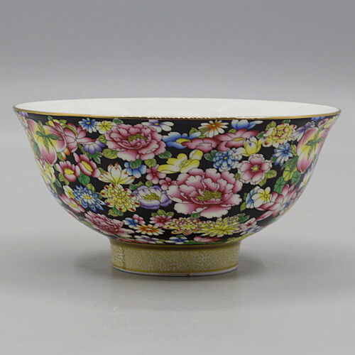 5,5 pouces émail chinois couleur Qing porcelaine matrice noire dix mille fleurs