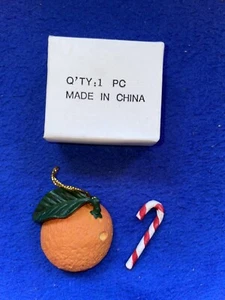 New in Box Old Stock Tropicana Orange 1993 Christmas Ornament with Candy Cane - Picture 1 of 3