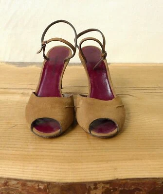 Costume National taupe Brown Suede Open Toed Slingback  Pump  Heel 37 1/2 * - Image 1 of 4