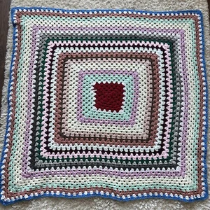 Vintage Handmade Crochet Chunky Knitted Blanket Throw 45” X 45” Granny Square - Picture 1 of 12