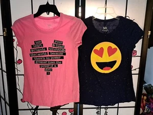 Girl Power And Glittery Smiley Face Justice Girls Size 12 Two Shirt Lot - Picture 1 of 17