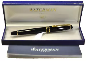 "Waterman" Expert II LAQUÉ BLACK> French "F" nib Fountain pen w/case&paper - Picture 1 of 16