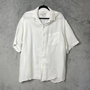 Minimalist White Linen Short Sleeve Button Up Men’s Shirt Large Resort Coastal - Picture 1 of 5