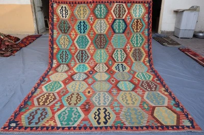 Alfombra Afghan Chubi Kilim 6x10 - Patrón medallón hexagonal multicolor - Hecha a mano Foto 1 de 4