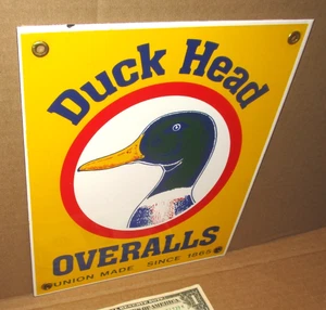 DUCK HEAD OVERALLS -Union Made Since 1865 - PORCELAIN DUCKHEAD SIGN - Shows Duck - Picture 1 of 12