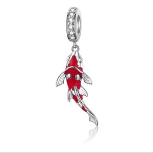 S925 Silver Koi Fish Dangle Charm For Charm Bracelet By Safun - Picture 1 of 4