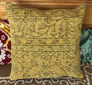 Türkischer Kelim 18 Zoll Überwurf Kissenhülle Vintage Stil Teppich Gelb Grau - Bild 1 von 8
