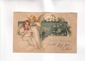 F5940) Postal, Felices NAVIDAD ÁNGELES cantando TARJETA EN RELIEVE Güstrin 1903 - Imagen 1 de 2