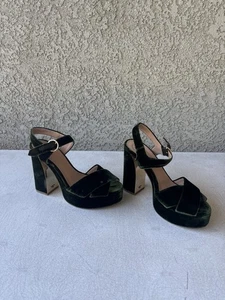 398 $ Tory Burch Loretta Bananenblatt grün Samt Plateau Blockabsatz Größe 7,5 - Bild 1 von 21