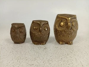 3 Vintage Brass Owl Figurines Paperweights 3 Sizes 2"-2.5" Tall Collectible - Picture 1 of 4