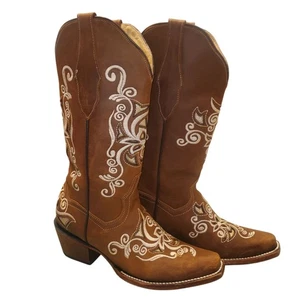 Herencia Crazy Lazer Floral Embroidered Square Square Toe Western Boots  W US 7 - Picture 1 of 10