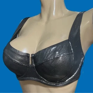 Top de bikini Victoria's Secret de natación cobertura completa sin forro con cordones espalda gris 36DD - Imagen 1 de 4