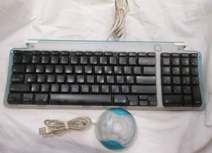 Genuine Apple iMac G3 Bondi Blue USB Keyboard & Mouse Puck Set M2452 + M4848 - Picture 1 of 5