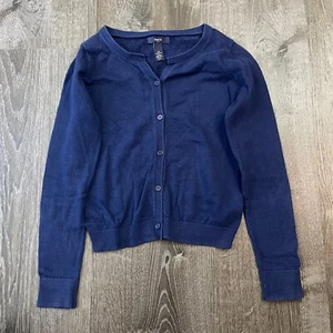 Gap Kids Girls Cardigan Sweater Navy Blue Knit Button Lace Back L/S Size L - Picture 1 of 4