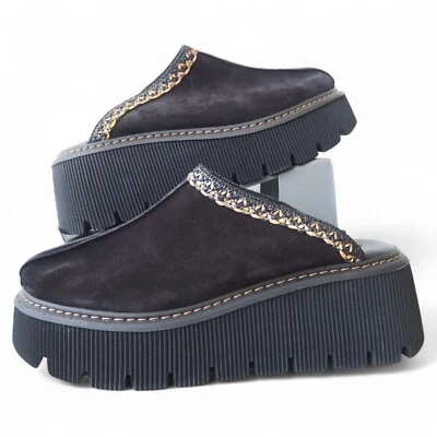 Zuecos Carlos Pere Suela Gruesa Plataforma Gamuza Italiana Cuero Negros para Mujer 9.5 Foto 1 de 4