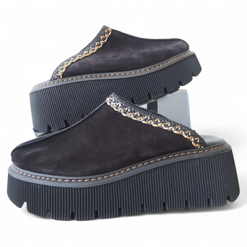 Zuecos Carlos Pere Suela Gruesa Plataforma Gamuza Italiana Cuero Negros para Mujer 9.5 Foto 1 de 4