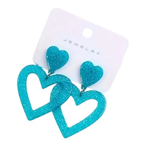 Boutique Valentines Retro Teal Hollow Heart Women’s Acrylic Earrings ❄️ - Picture 1 of 4
