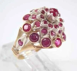 3Ct Oval Cut Lab Created Red Ruby Cluster Wedding Ring 14K Two-Tone Gold Plated - Picture 1 of 5