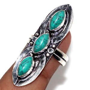 925 Silver Plated-Turquoise Ethnic Gemstone Handmade Ring US Size-6.5 JW