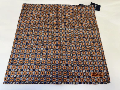 NEW! TM Lewin orange, teal, or blue small mosaic tile pattern silk pocket square - Image 1 of 4