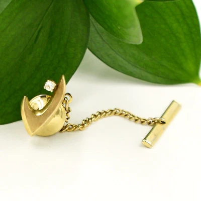 Tachuela/alfiler/solapa con piedras preciosas de diamantes de oro amarillo de 14 k Foto 1 de 4