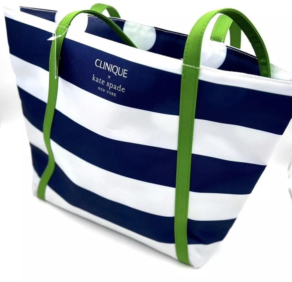 Bolso de Maquillaje para Damas Kate Spade/Clinique Azul Marino Blanco Bolso de Playa 16x12 Foto 1 de 4