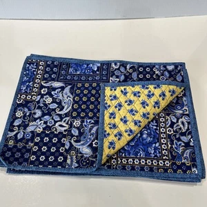 6 Blue & Yellow Quilted Floral & Paisley Placemats Handmade Cotton Fabric - Picture 1 of 20
