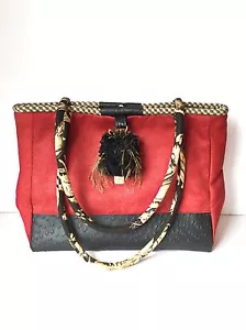 Large Suede/Leather Lula Belle Tote, Handbag, Diaper Bag- Red, Black NWOT - Picture 1 of 10