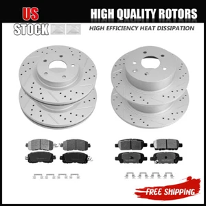 For 2013-2023 Nissan Altima Front Rear Drilled Rotors And Ceramic Brake Pads Set - Picture 1 of 10
