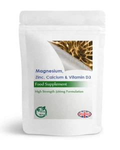 Calcium, Magnesium, Zinc & Vitamin D3 (30/60/90/120/180 Tablets) Strong 500mg UK - Picture 1 of 2