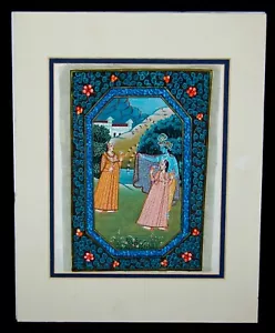 PINTURA SOBRE SEDA ¡Radha Krishna Hecha a Mano Religiosa India MAGNÍFICO ARTE! - Imagen 1 de 4