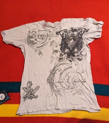 VTG Y2K Brad Butter AOP SHirt Black XL Skull Cross All Over Print  Akp Bc Yber - Image 1 of 4