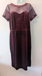 M&Co Velvet Pencil Dress UK 16 Burgundy Wiggle Formal/Party. Sweetheart Neck - Picture 1 of 11