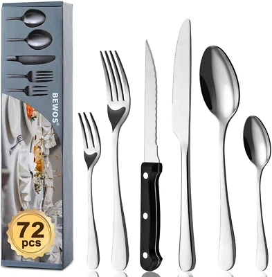 Set Posate Da 72 Pezzi Con Coltelli Da Bistecca per 12 Person, Posate in Acciaio - Immagine 1 di 4