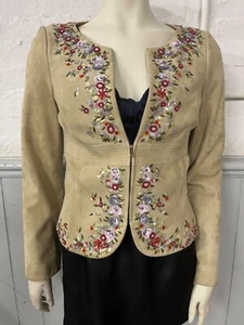 Valentino Suede Jacket with Sequence Flower Embellishments - Picture 1 of 9