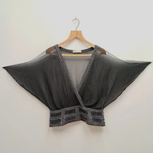 Vintage Elements Amanda Wakeley Sheet Felidegree Sheer Beaded Flare Sleeve Top - Picture 1 of 10