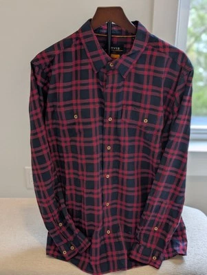 Camisa Orvis Para Hombre L Cuadros Rojo Índigo Franela Ajuste Activo  Foto 1 de 4