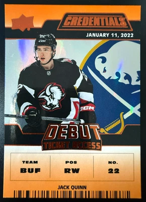 2022-23 Upper Deck Credentials Jack Quinn Debut Ticket Access /149 #184 Buffalo - Image 1 of 2