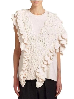 Phillip Lim Wool Crochet Ruffle Sleeveless Knit Ecru Sweater Vest Size M - Image 1 of 4