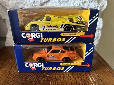 2 x Corgi Turbos Porsche Race Cars, Porsche 911 y Porsche 956 Foto 1 de 4