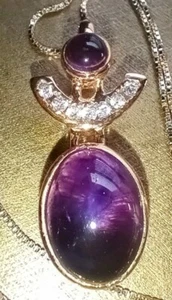 1.5"Amethyst/CZ Pendant, Box Chain Necklace18"; Sterling Silver 925 Gold Overlay - Picture 1 of 6