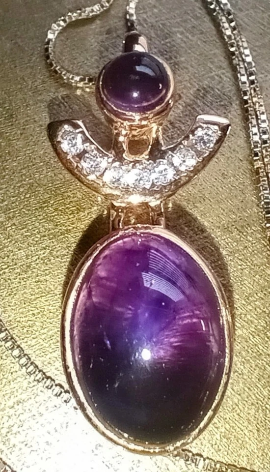 1.5"Amethyst/CZ-925 Pendant, Box Chain Necklace18"; Sterling Silver/Gold Overlay - Image 1 of 4