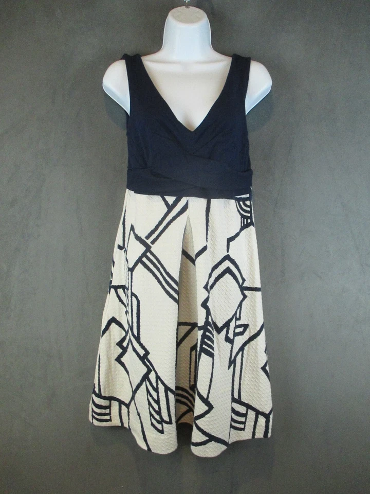 Anthropologie HD in Paris Dress Womens 4 Blue Art Deco V Neck Stretch Travel - Image 1 of 4