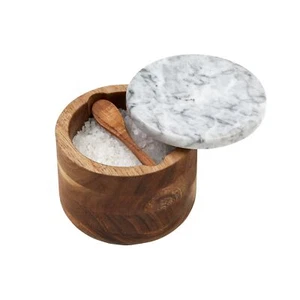 Gray Salt Cellar with Lid Spoon Elegant Container Pepper Holder Airtight - Picture 1 of 9